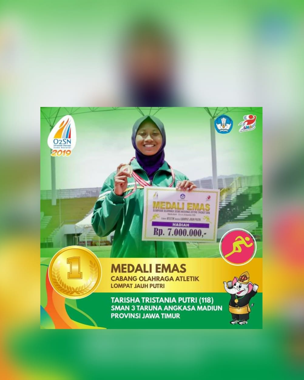 Tarisha Tristania Putri sabet medali emas pada ajang Olimpiade Olahraga Siswa Nasional (O2SN) 2019